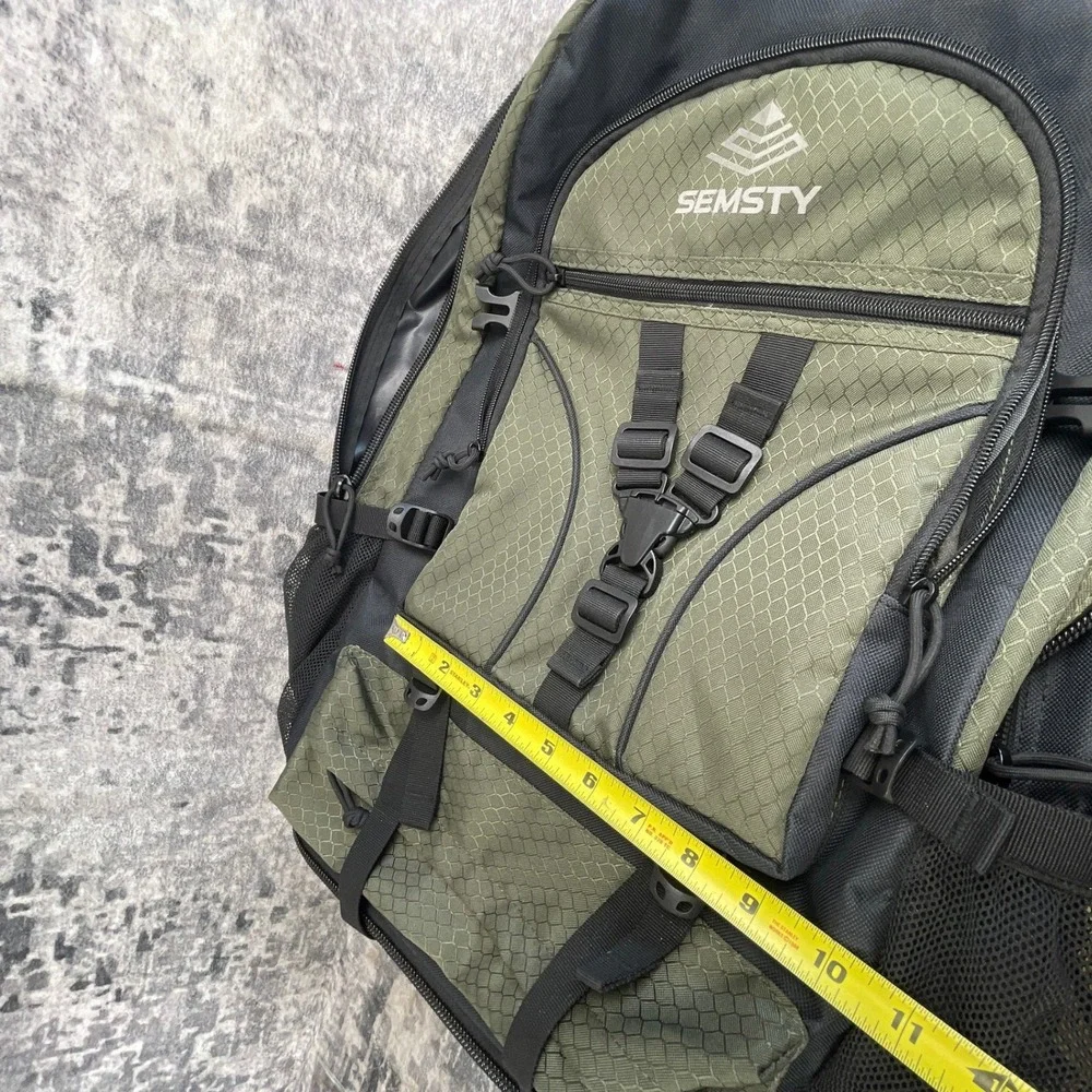 SEMSTY Outdoor Day Backpack Olive Green Black Polyester Multi-Zipper Ripstop